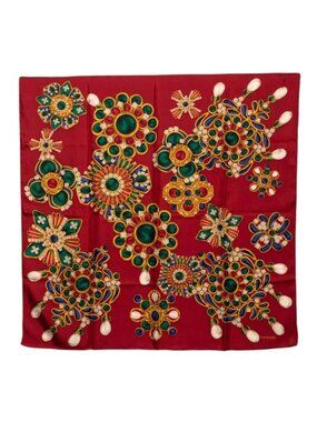 Chanel Scarf Red Multicolor Silk